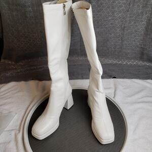 JEDKARAR Platform Boots Women 7 White Go Go Tall Block Heel Y2K Retro Modcore